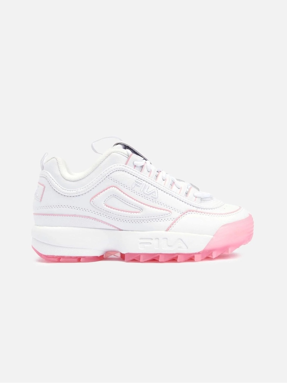 NWT FILA Women's size 9 Disruptor II Premium Sneaker in White & Ice Pink
